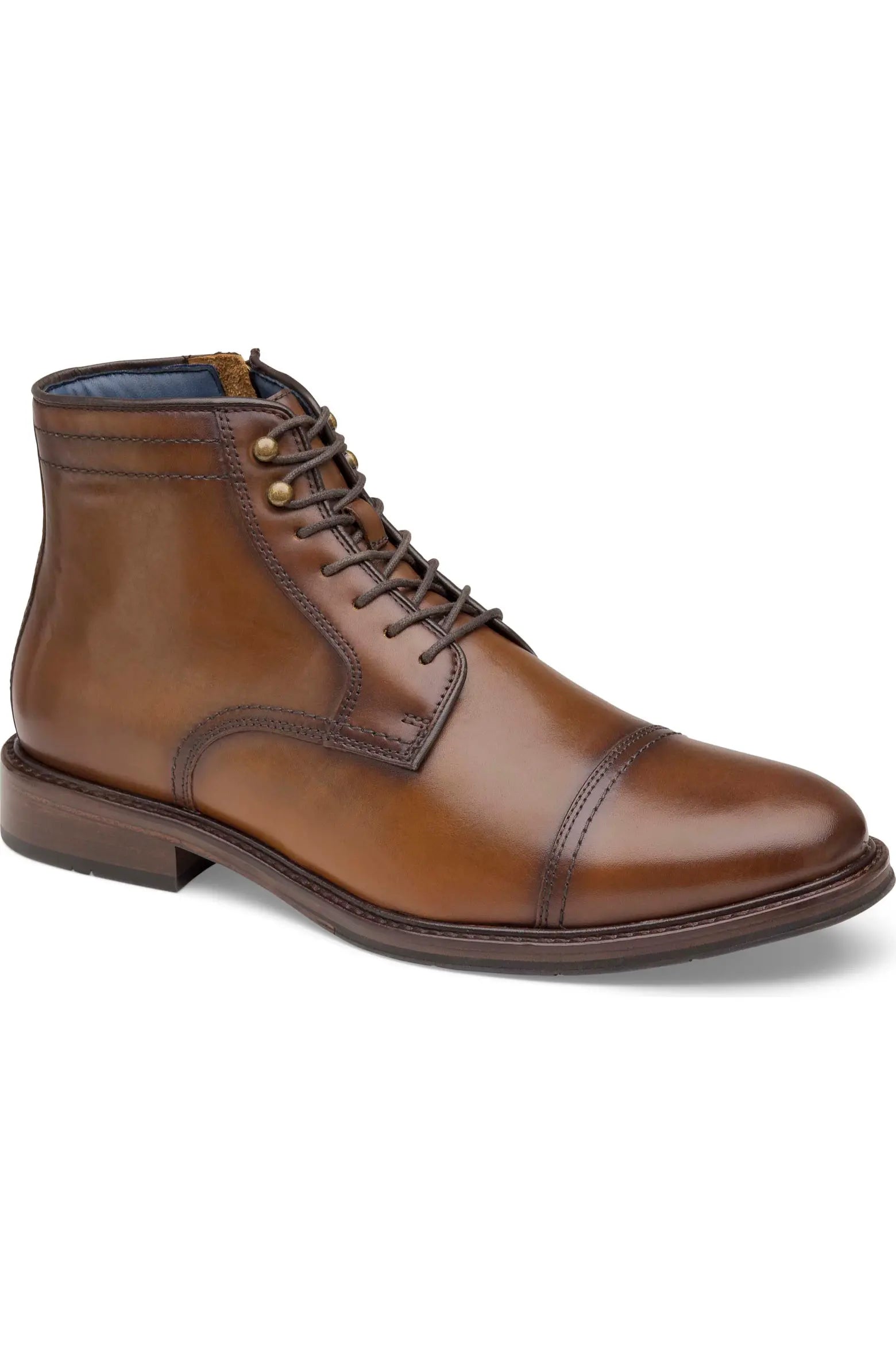 Wzrik Raleigh Leather Cap Toe Boots for Men – Tan, Lace-Up