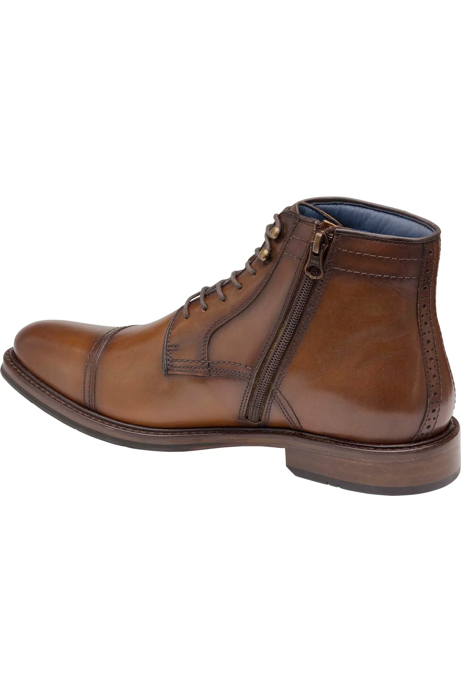 Wzrik Raleigh Leather Cap Toe Boots for Men – Tan, Lace-Up